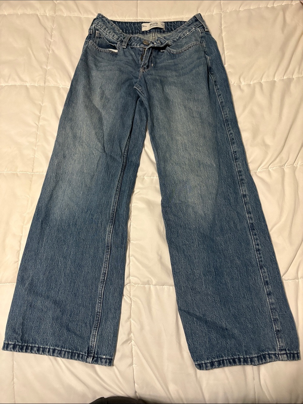 Hollister Light Blue Wide-Leg Jeans with Drawstring Waist